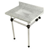 Kingston Brass KVPB30MASQ5 Templeton 30" x 22" Carrara Marble Vanity Top with Clear Acrylic Console Legs, Carrara Marble/Oil Rubbed Bronze