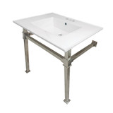 Kingston Brass KVPB31224Q6 Monarch 31-Inch Ceramic Console Sink (4" Faucet Drilling), White/Polished Nickel