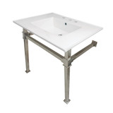 Kingston Brass KVPB31228Q6 Monarch 31-Inch Ceramic Console Sink (8" Faucet Drilling), White/Polished Nickel