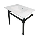 Kingston Brass KVPB31221Q0 Monarch 31-Inch Ceramic Console Sink (1-Hole), White/Matte Black