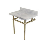 Kingston Brass KVPB3030MB6 Templeton 30" x 22" Carrara Marble Vanity Top with Brass Console Legs, Carrara Marble/Polished Nickel