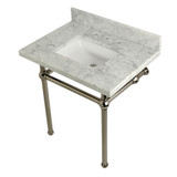 Kingston Brass KVPB3030MBSQ6 Templeton 30" x 22" Carrara Marble Vanity Top with Brass Console Legs, Carrara Marble/Polished Nickel