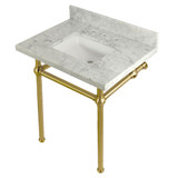 Kingston Brass KVPB30MBSQ7 Templeton 30" x 22" Carrara Marble Vanity Top with Brass Console Legs, Carrara Marble/Brushed Brass