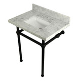 Kingston Brass KVPB30MBSQ0 Templeton 30" x 22" Carrara Marble Vanity Top with Brass Console Legs, Carrara Marble/Matte Black