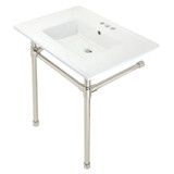 Kingston Brass KVPB31227W46 Dreyfuss 31" Console Sink with Stainless Steel Legs (4-Inch, 3 Hole), White/Polished Nickel