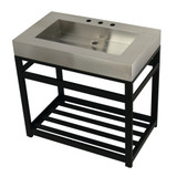 Kingston Brass KVSP3722A0 Fauceture 37" Stainless Steel Sink with Steel Console Sink Base, Brushed/Matte Black