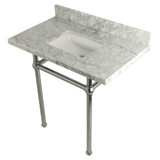 Kingston Brass KVPB36MBSQ1 Templeton 36" x 22" Carrara Marble Vanity Top with Brass Console Legs, Carrara Marble/Polished Chrome