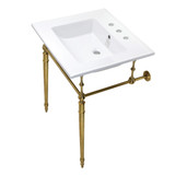 Kingston Brass KVPB25227W8BB Edwardian 25-Inch Console Sink with Brass Legs (8-Inch, 3 Hole), White/Brushed Brass