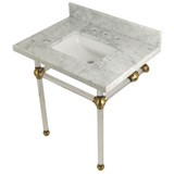 Kingston Brass KVPB3030MASQ7 Templeton 30" x 22" Carrara Marble Vanity Top with Clear Acrylic Console Legs, Carrara Marble/Brushed Brass