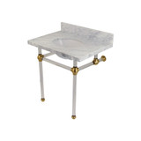 Kingston Brass KVPB3030MA7 Templeton 30" x 22" Carrara Marble Vanity Top with Clear Acrylic Console Legs, Carrara Marble/Brushed Brass