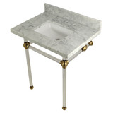 Kingston Brass KVPB30MASQ7 Templeton 30" x 22" Carrara Marble Vanity Top with Clear Acrylic Console Legs, Carrara Marble/Brushed Brass