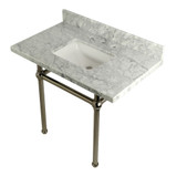 Kingston Brass KVPB3630MBSQ6 Templeton 36" x 22" Carrara Marble Vanity Top with Brass Console Legs, Carrara Marble/Polished Nickel