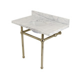 Kingston Brass KVPB3630MB6 Templeton 36" x 22" Carrara Marble Vanity Top with Brass Console Legs, Carrara Marble/Polished Nickel