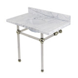 Kingston Brass  KVPB3630MA6 Templeton 36" x 22" Carrara Marble Vanity Top with Clear Acrylic Console Legs, Carrara Marble/Polished Nickel