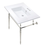 Kingston Brass KVPB31227W4PN Edwardian 31" Console Sink with Brass Legs (4-Inch, 3 Hole), White/Polished Nickel