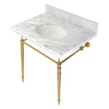 Kingston Brass KVPB3022M87 Edwardian 30" Console Sink with Brass Legs (8-Inch, 3 Hole), Marble White/Brushed Brass