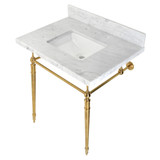 Kingston Brass KVPB3022M8SQ7 Edwardian 30" Console Sink with Brass Legs (8-Inch, 3 Hole), Marble White/Brushed Brass