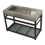 Kingston Brass KVSP4922B5 Fauceture 49" Stainless Steel Sink with Steel Console Sink Base with Glass Shelf,, Brushed/Oil Rubbed Bronze