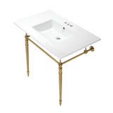 Kingston Brass  KVPB37227W4BB Edwardian 37-Inch Console Sink with Brass Legs (4-Inch, 3 Hole), White/Brushed Brass