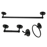 Kingston Brass BAK312478MB Victorian 4-Piece Bathroom Accessory Set, Matte Black - 18" Towel Bar, Towel Ring, Robe Hook, Toilet Paper Holder