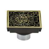 Kingston Brass BSF9771AB Watercourse Scroll 4" Square Grid Shower Drain, Antique Brass