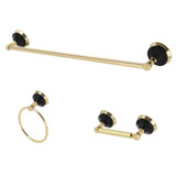 Kingston Brass BAK911148PB Water Onyx 3-Piece Bathroom Accessory Set, Polished Brass - Towel bar, Towel Ring, Toilet Paper Holder