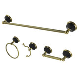 Kingston Brass BAK9111478AB Water Onyx 4-Piece Bathroom Accessory Set, Antique Brass - 24" Towel Bar, Towel Ring, Robe Hook, Toilet Paper Holder