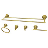 Kingston Brass BAH821318478SB Concord 5-Piece Bathroom Accessory Set, Brushed Brass - 18" Double Towel Bar, Towel Ring, Toilet Paper Holder, Two Robe Hooks