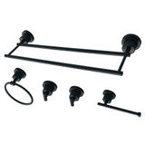 Kingston Brass BAH821318478MB Concord 5-Piece Bathroom Accessory Set, Matte Black - 18" Double Towel Bar, Towel Ring, Toilet Paper Holder, Two Robe Hooks