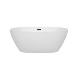 Wyndham WCBTK156159MBTRIM Juno 59 Inch Freestanding Bathtub in White with Matte Black Drain and Overflow Trim