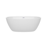Wyndham WCBTK156159SWTRIM Juno 59 Inch Freestanding Bathtub in White with Shiny White Drain and Overflow Trim