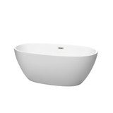 Wyndham WCBTE306159MWBNTRIM Juno 59 Inch Freestanding Bathtub in Matte White with Brushed Nickel Drain and Overflow Trim