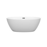 Wyndham WCBTE306159MWMBTRIM Juno 59 Inch Freestanding Bathtub in Matte White with Matte Black Drain and Overflow Trim