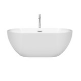 Wyndham WCOBT200060ATP11PC Brooklyn 60 Inch Freestanding Bathtub in White with Floor Mounted Faucet, Drain and Overflow Trim in Polished Chrome