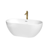 Wyndham WCOBT200060PCATPGD Brooklyn 60 Inch Freestanding Bathtub in White with Polished Chrome Trim and Floor Mounted Faucet in Brushed Gold