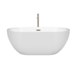 Wyndham WCOBT200060ATP11BN Brooklyn 60 Inch Freestanding Bathtub in White with Floor Mounted Faucet, Drain and Overflow Trim in Brushed Nickel