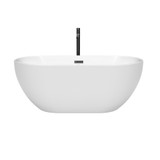 Wyndham WCOBT200060MBATPBK Brooklyn 60 Inch Freestanding Bathtub in White with Floor Mounted Faucet, Drain and Overflow Trim in Matte Black