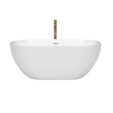 Wyndham WCOBT200060SWATPGD Brooklyn 60 Inch Freestanding Bathtub in White with Shiny White Trim and Floor Mounted Faucet in Brushed Gold