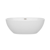 Wyndham WCBTK156163BNTRIM Juno 63 Inch Freestanding Bathtub in White with Brushed Nickel Drain and Overflow Trim