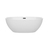Wyndham WCBTK156163MBTRIM Juno 63 Inch Freestanding Bathtub in White with Matte Black Drain and Overflow Trim
