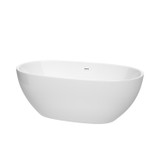 Wyndham WCBTK156163SWTRIM Juno 63 Inch Freestanding Bathtub in White with Shiny White Drain and Overflow Trim
