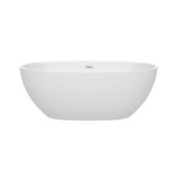 Wyndham WCBTK156163SWTRIM Juno 63 Inch Freestanding Bathtub in White with Shiny White Drain and Overflow Trim