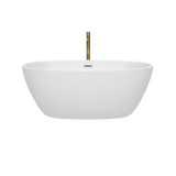 Wyndham WCBTK156159PCATPGD Juno 59 Inch Freestanding Bathtub in White with Polished Chrome Trim and Floor Mounted Faucet in Brushed Gold