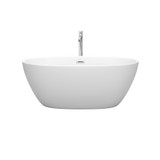 Wyndham WCBTE306159MWATP11PC Juno 59 Inch Freestanding Bathtub in Matte White with Floor Mounted Faucet, Drain and Overflow Trim in Polished Chrome