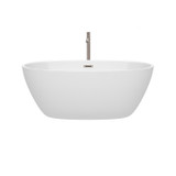 Wyndham WCBTK156159ATP11BN Juno 59 Inch Freestanding Bathtub in White with Floor Mounted Faucet, Drain and Overflow Trim in Brushed Nickel