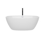 Wyndham WCBTK156159SWATPBK Juno 59 Inch Freestanding Bathtub in White with Shiny White Trim and Floor Mounted Faucet in Matte Black