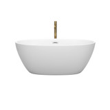 Wyndham WCBTE306159MWPCATPGD Juno 59 Inch Freestanding Bathtub in Matte White with Polished Chrome Trim and Floor Mounted Faucet in Brushed Gold