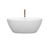 Wyndham WCBTE306159MWSWATPGD Juno 59 Inch Freestanding Bathtub in Matte White with Shiny White Trim and Floor Mounted Faucet in Brushed Gold