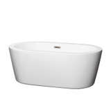 Wyndham WCOBT100360BNTRIM Mermaid 60 Inch Freestanding Bathtub in White with Brushed Nickel Drain and Overflow Trim