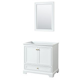 Wyndham WCS202036SWGCXSXXM24 Deborah 36 Inch Single Bathroom Vanity in White, No Countertop, No Sink, Brushed Gold Trim, 24 Inch Mirror